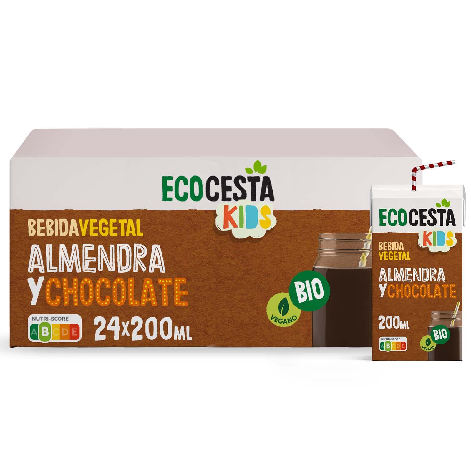 ECOCESTA Bebida Ecológica Vegetal de Almendra y Chocolate 200 ml Pack 24 Unidades