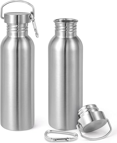 Miniatura 9 de Volhoply Botella de agua de 26 onzas sin aislamiento, de una sola pared, botellas de agua reutilizables de acero inoxidable con asa y mosquetón,