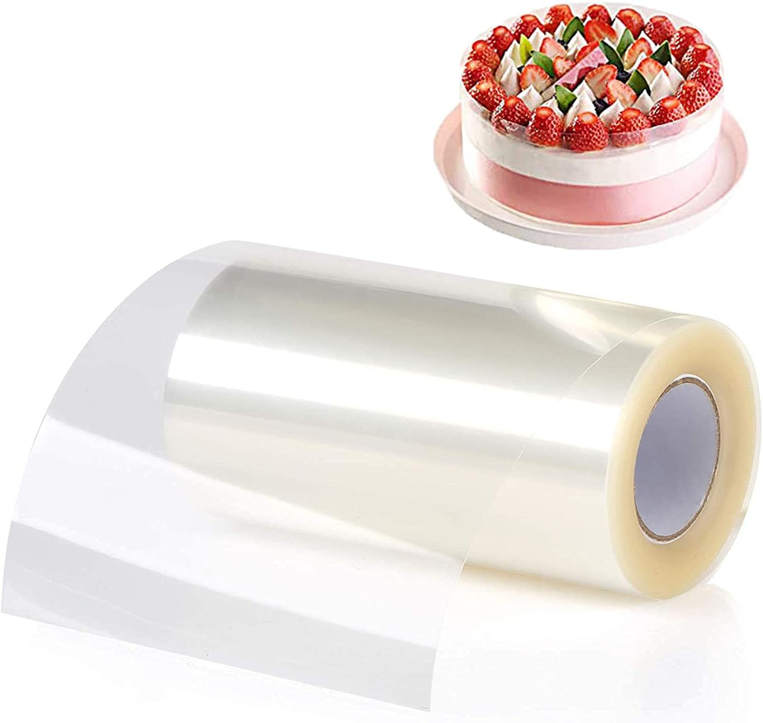 WAFJAMF Cake Collars 8 x 394 inch, Mousse Cake Acetate Sheets for Baking, Transparent Cake Rolls, Clear Cake Strips, Chocolate Mousse Surrounding Edge, Cake Decorating (8x394 inch)