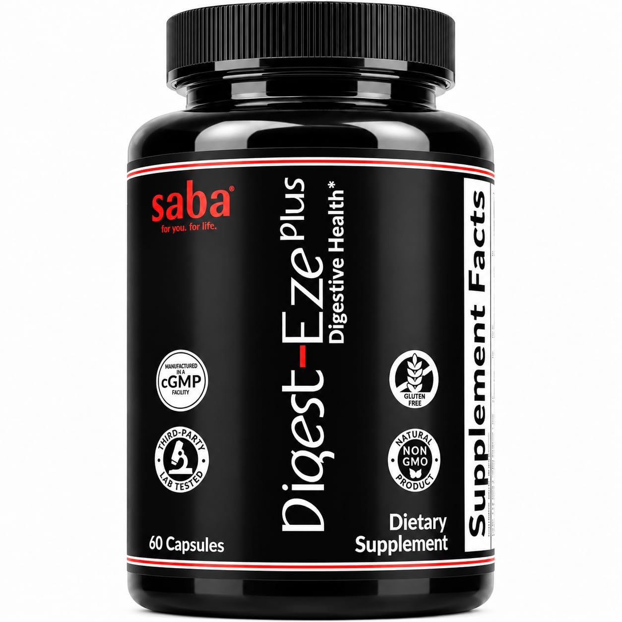 Saba Digest-Eze Plus Digestive Enzymes with Probiotics & Prebiotics - Broad Spectrum Enzyme Blend with Bromelain & Papain - Digestive Comfort, Gut Health & Nutrient Absorption Support - 60 Capsules