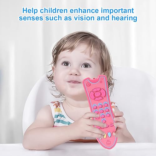Miniatura 4 de Juguete de control remoto de TV para bebés con luz y sonido, juguete de control remoto realista para niños con inglés, francés, español 3 idiomas,