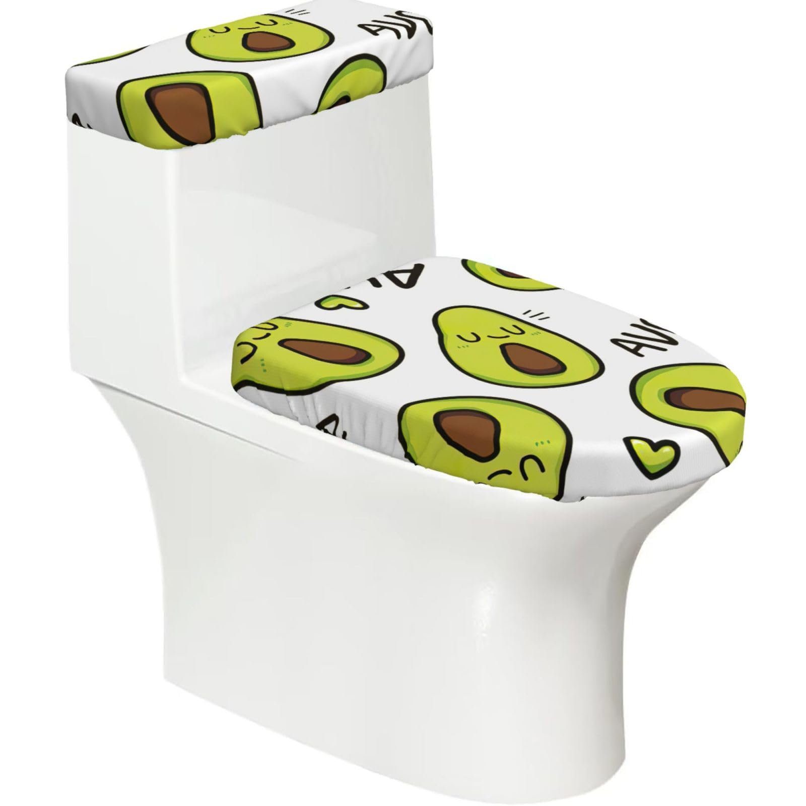Cartoon Pears Print 2-Piece Stretch Toilet Cover Set, Elastic Breathable Toilet Seat and Tank Lid Protector