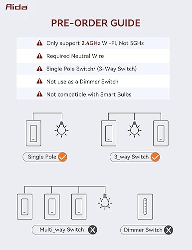 Miniatura 2 de AIDA Interruptor de luz inteligente, interruptor inteligente WiFi de 3 vías, compatible con Alexa y Google Home, requiere cable neutro, interruptor