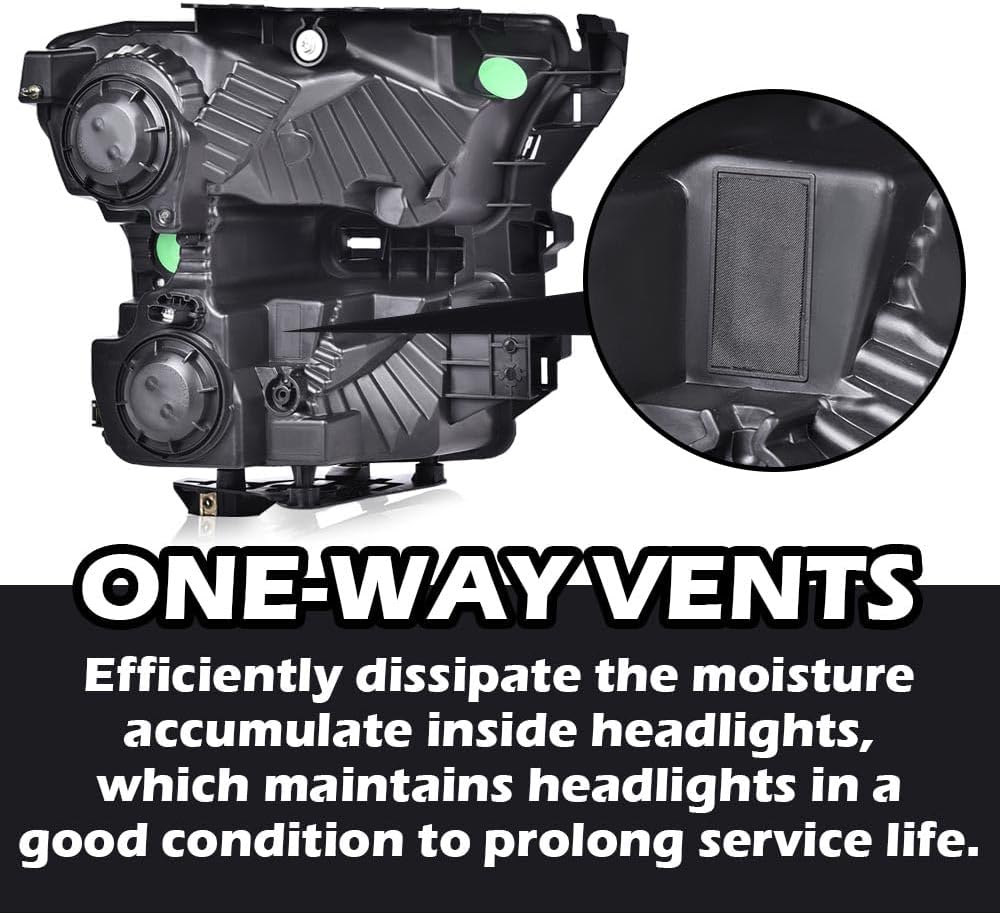 ANDPLAY Front Headlights Headlamps Assembly Compatible with Ford F150 2015 2016 2017 Driver & Passenger FL3Z13008B,FL3Z13008A,FO2502335,FO2503335,FO2502344 Smoky Lens Black Housing Amber Reflector