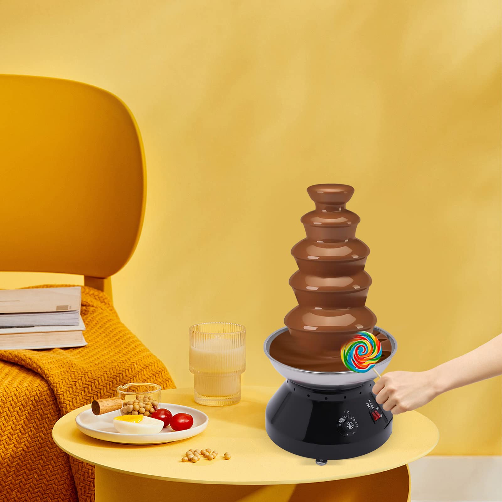 Torre 5 Animale 7 lb Grande Capacità In Acciaio Inox Fontana Di Cioccolato Caldo Commerciale Fonduta per Celebrazioni di Nozze Grandi Partiti Nero