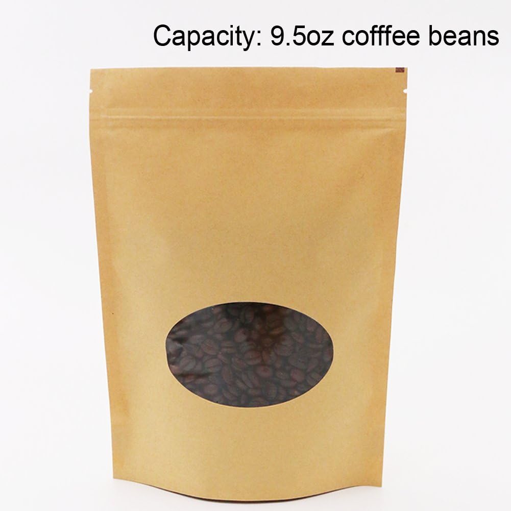 Kraft Stand Up bags with Window - SumDirect 50Pcs 7x10 inches Brown Food Storage Bags, Reusable Sealing Stand Up Pouches Zipper Lock for Storing