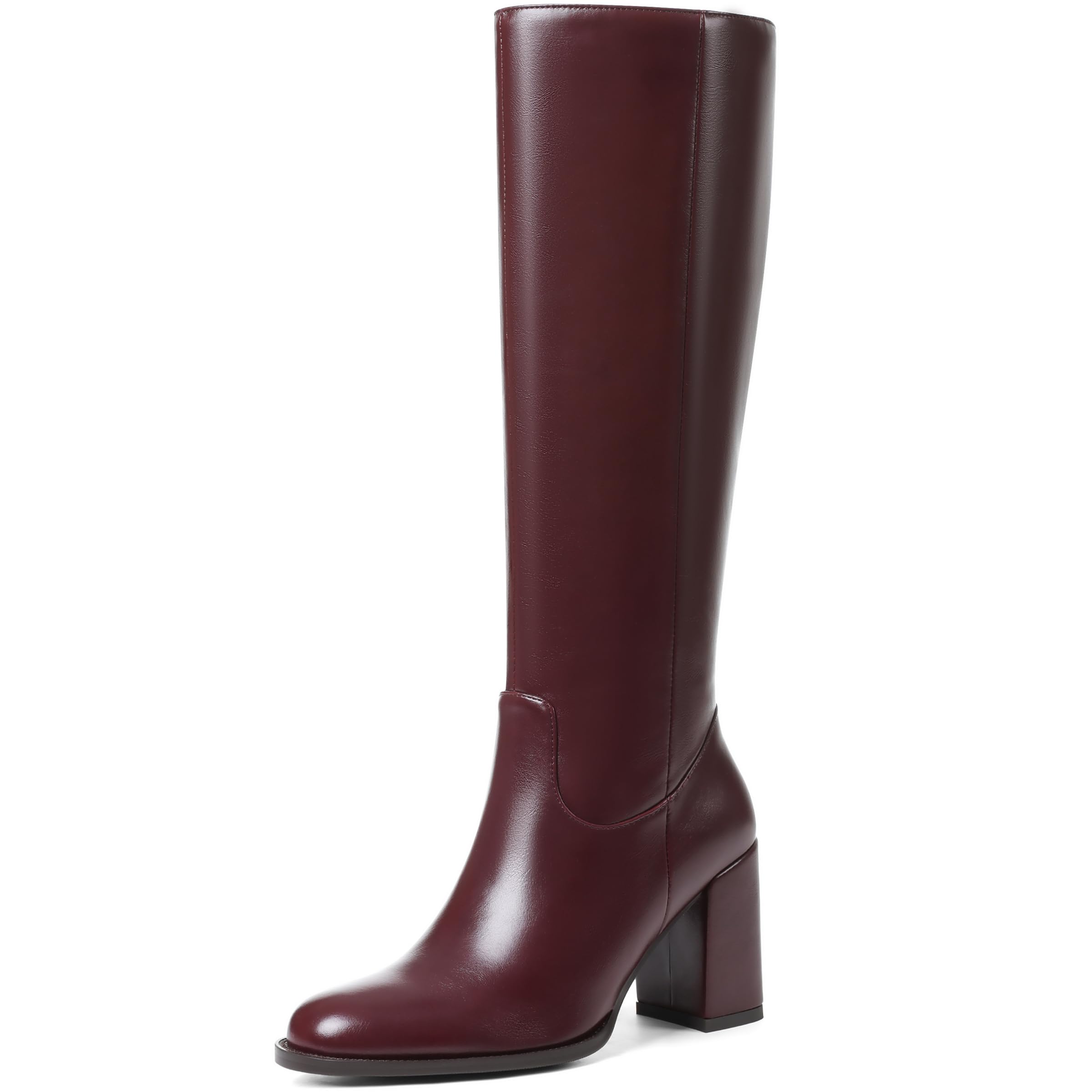 Synchoiss Knee High Boots for Women Chunky Heel Round Toe Boots with Side Zipper Womens Fashion Tall Boots