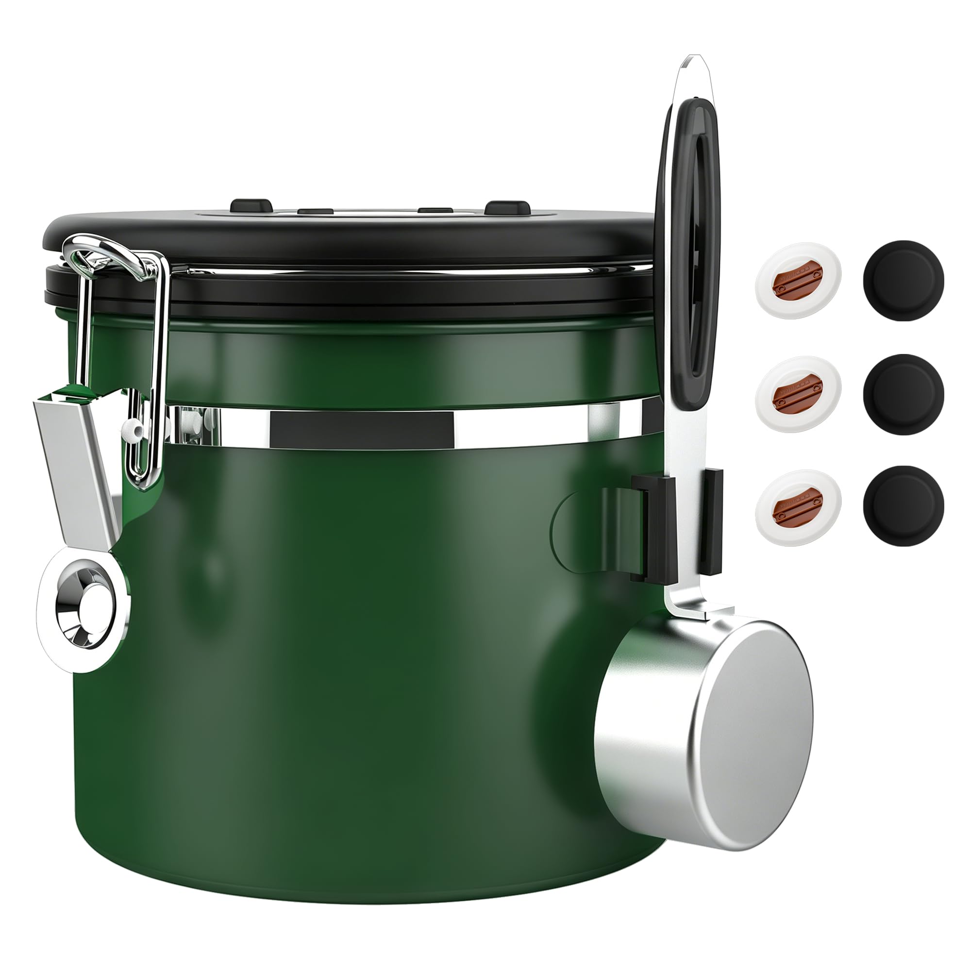 ShanSon Coffee Canister Airtight, Stainless Steel Bean Storage Container with Date Tracker &amp; Scoop, Grounds Sugar Flour Tea Cereal Fits Kitchen Pantry, Ideal Gift for Coffee Lovers,12oz, Dark Green