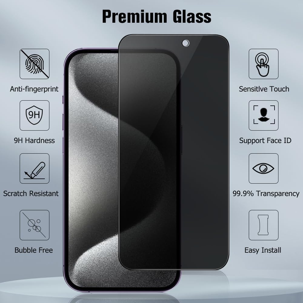 OpenTech® Military-Grade Privacy Tempered Glass for iPhone 16 Pro / iPhone 17 with Edge to Edge Full Screen Coverage | Scratch Resistant | Case Friendly | Anti Spy Screen Protector | Easy Installation Kit — Amazon image 2