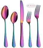 VANDBAO Rainbow Flatware Cutlery Silverware Set 20 Pieces, Stainless Steel Colorful Utensils, Tableware Set Service for 4, Include Knife/Fork/Spoon, Reusable, Mirror Polished, Dishwasher Safe Mirror-Rainbow 20Pcs