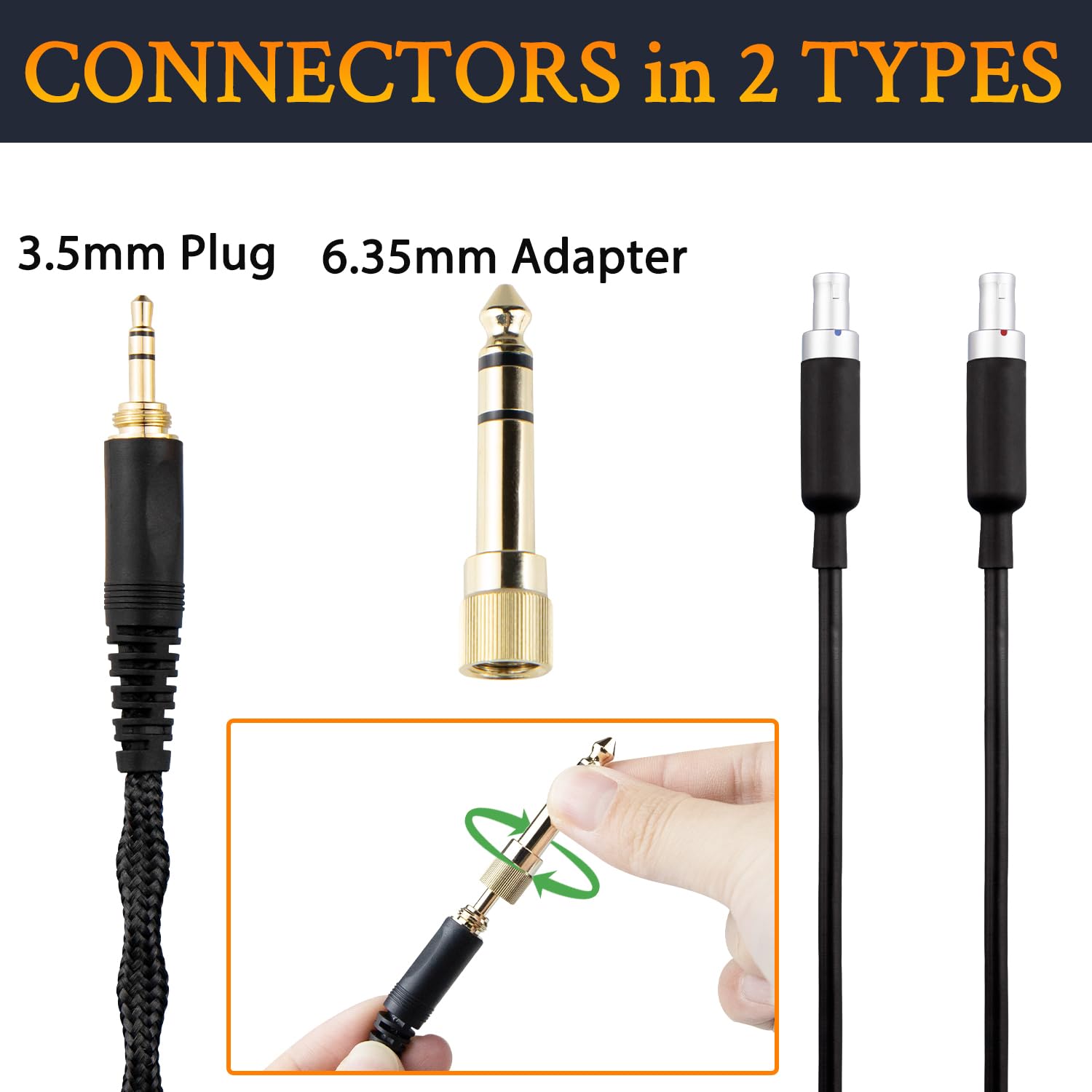 SOULWIT Kopfhörer Kabel für Sennheiser HD800/HD800S/HD820, Ersatzkabel mit Nylongeflecht, 6N OCC + versilbertes OCC, 3 m, 3,5-mm-Stecker und 6,35-mm-Adapter