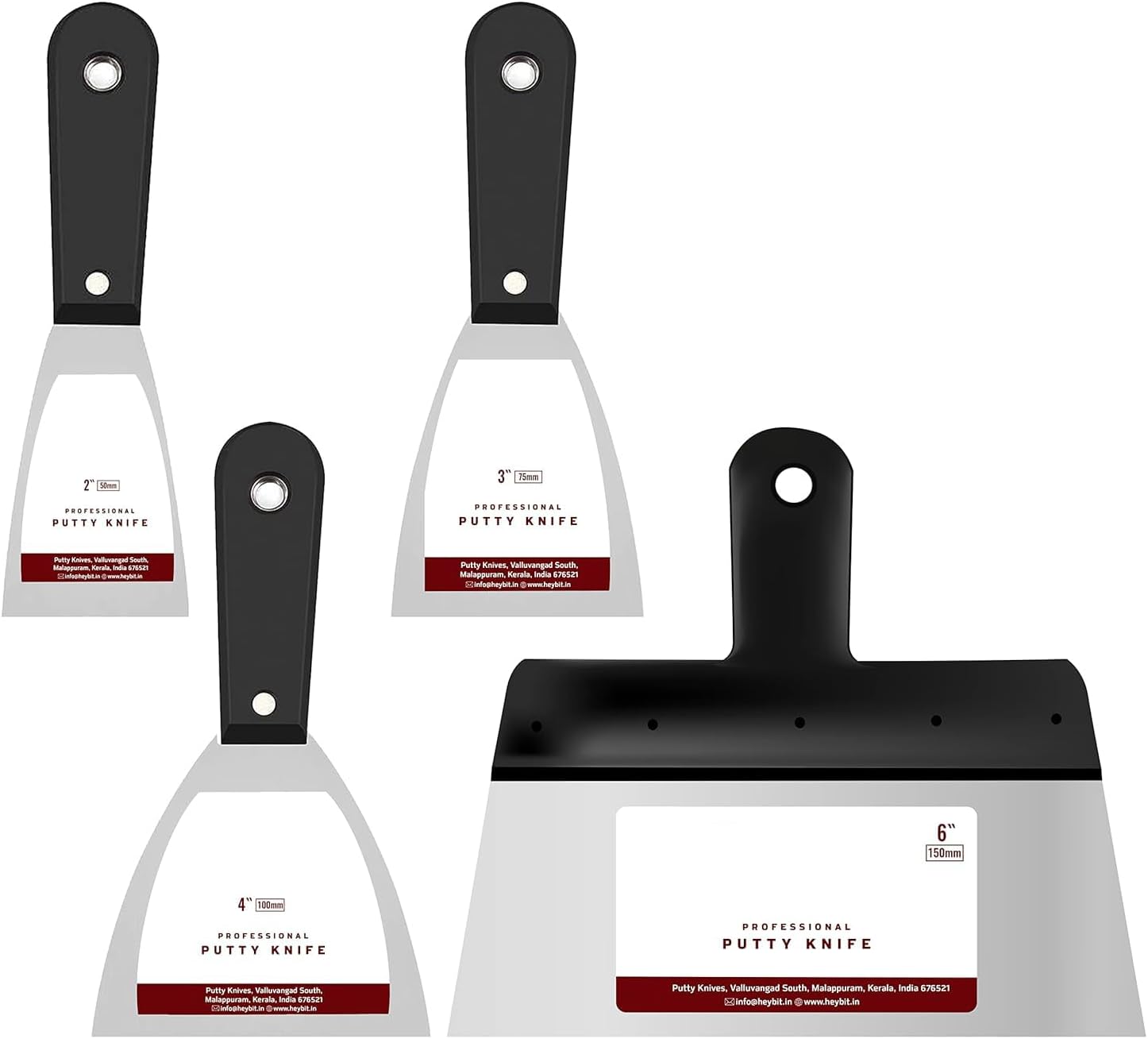 Heybit 2” 3” 4” 6" Scrapper Set Steel Blades Putty Filler Plaster Drywall Decorate Flexible Tapping Putty Cleaning Filling Knife (4, 2” 3” 4” 6”)