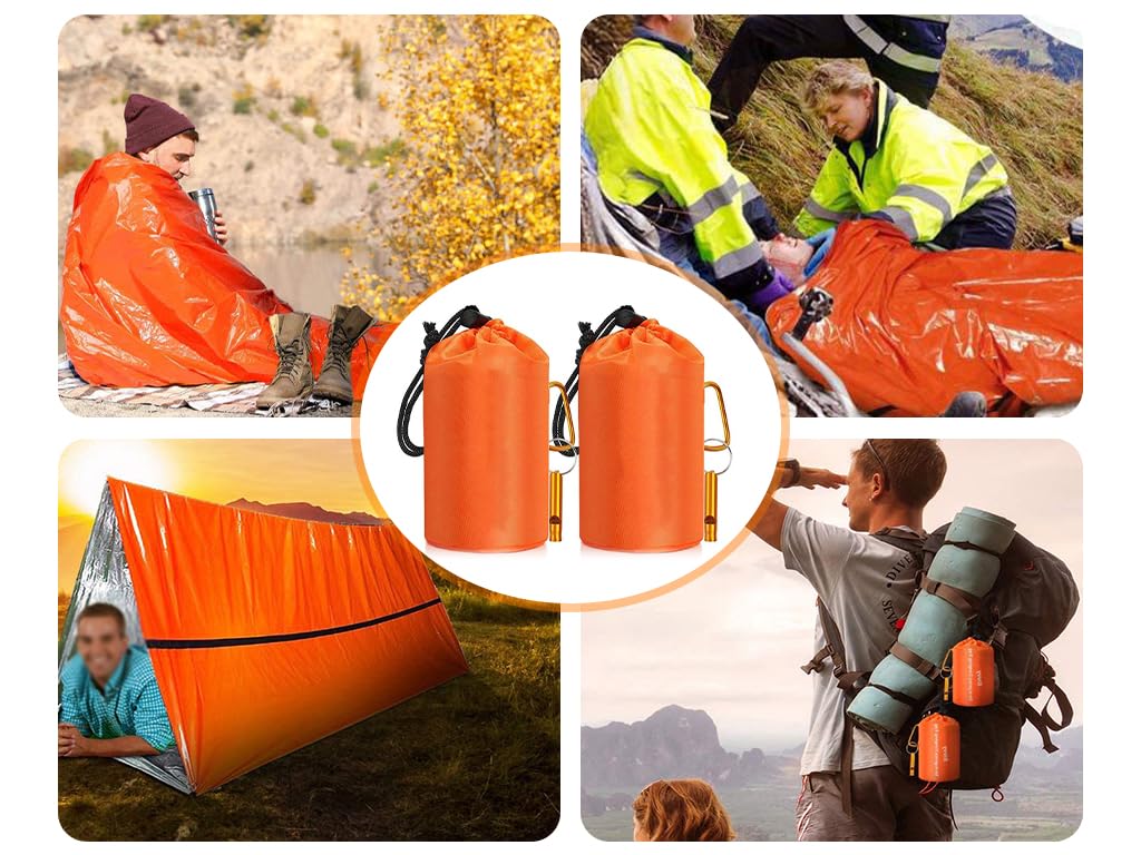 Hitopin 2 Stück Biwaksack Notfall Überleben Schlafsack, Survival Biwaksack Erste Hilfe, Notfall Überleben Schlafsack, Survival Biwak Sack Erste Hilfe, für Outdoor Camping Wandern(Orange) Sport & Freizeit