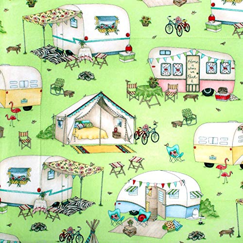 Camping Scenes on Green Coffee Station Mat - Dish Drying Mat - Pet Placemat - Appliance Mat - Camper Mat - 16 x 20 Inches