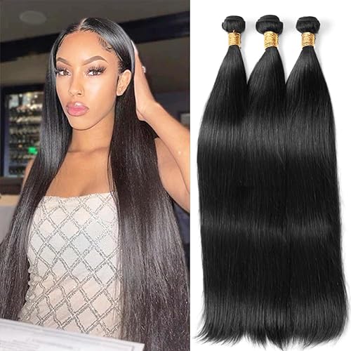 Mironica Paquetes de cabello humano lacio de 22, 24, 26 pulgadas, 3 paquetes de extensiones de cabello humano 12A, cabello humano 100% sin procesar,