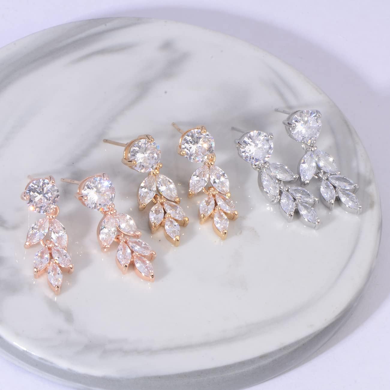 Cubic Zirconia Cluster Wedding Earrings for Brides Bridesmaids Elegant Round Marquise CZ Bridal Jewelry Crystal Dangling Drop Earrings for Women Girls Costume Jewelry Gift - Image 6