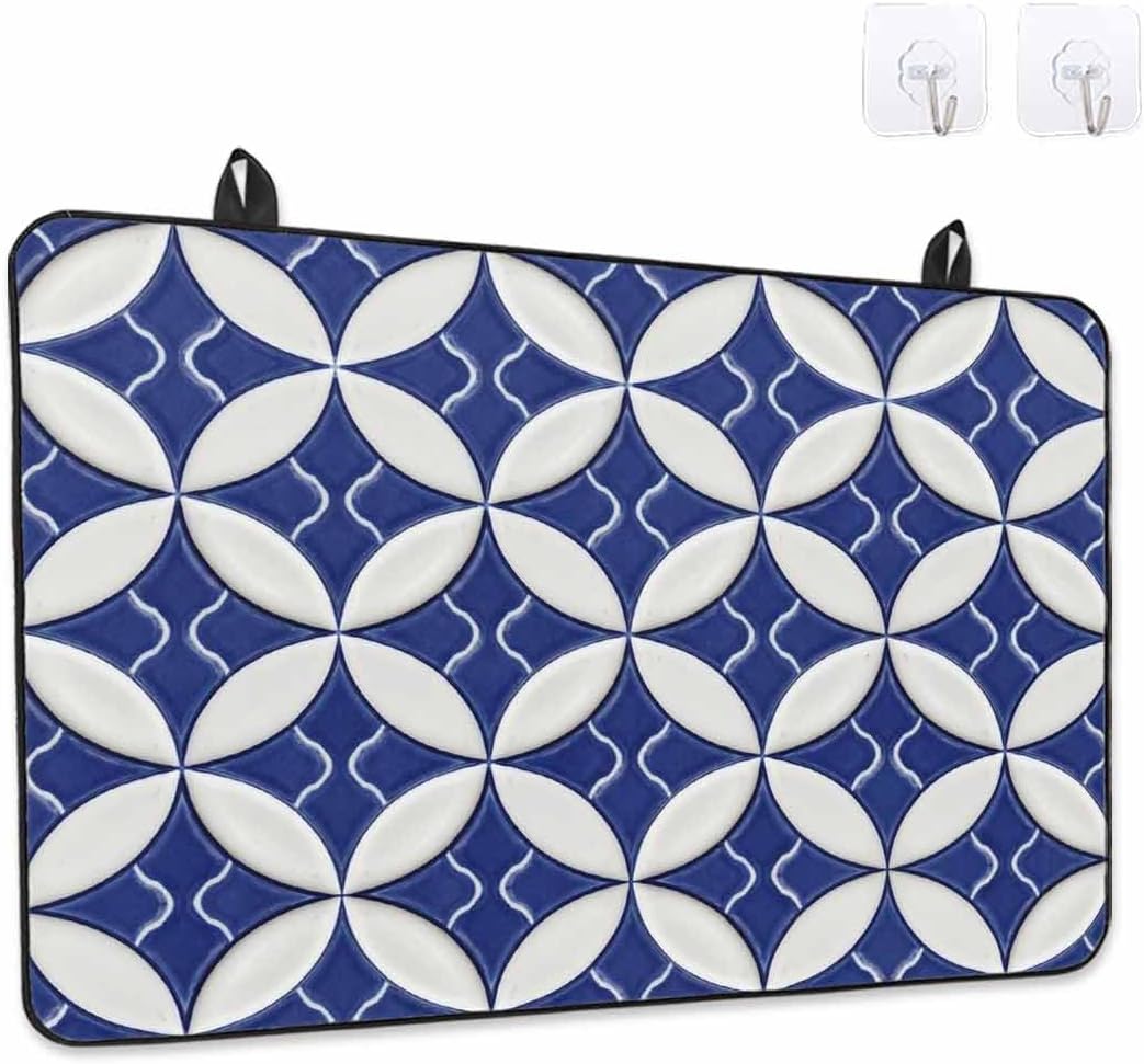 Stove Top Cover Navy Blue Geometric Stove Cover for Electric Stove Top Modern Circle Lines Glass Cooktop Covers Anti-Slip Mat Heat Resistant Countertop Protector Kitchen Decor 31"x24"