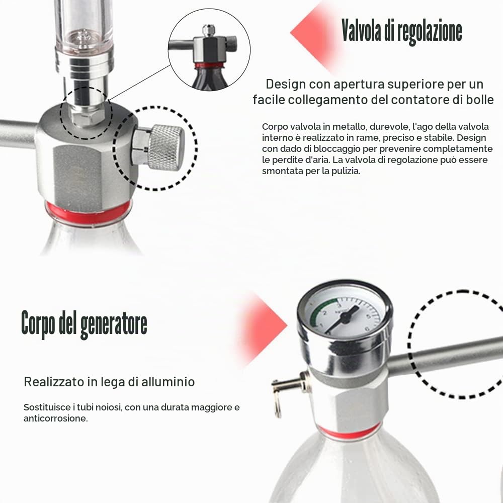 ACAGALA Kit generatore di CO2 per acquario fai da te, sistema generatore di CO2 con valvola solenoide di anidride carbonica reattore per piante acquari