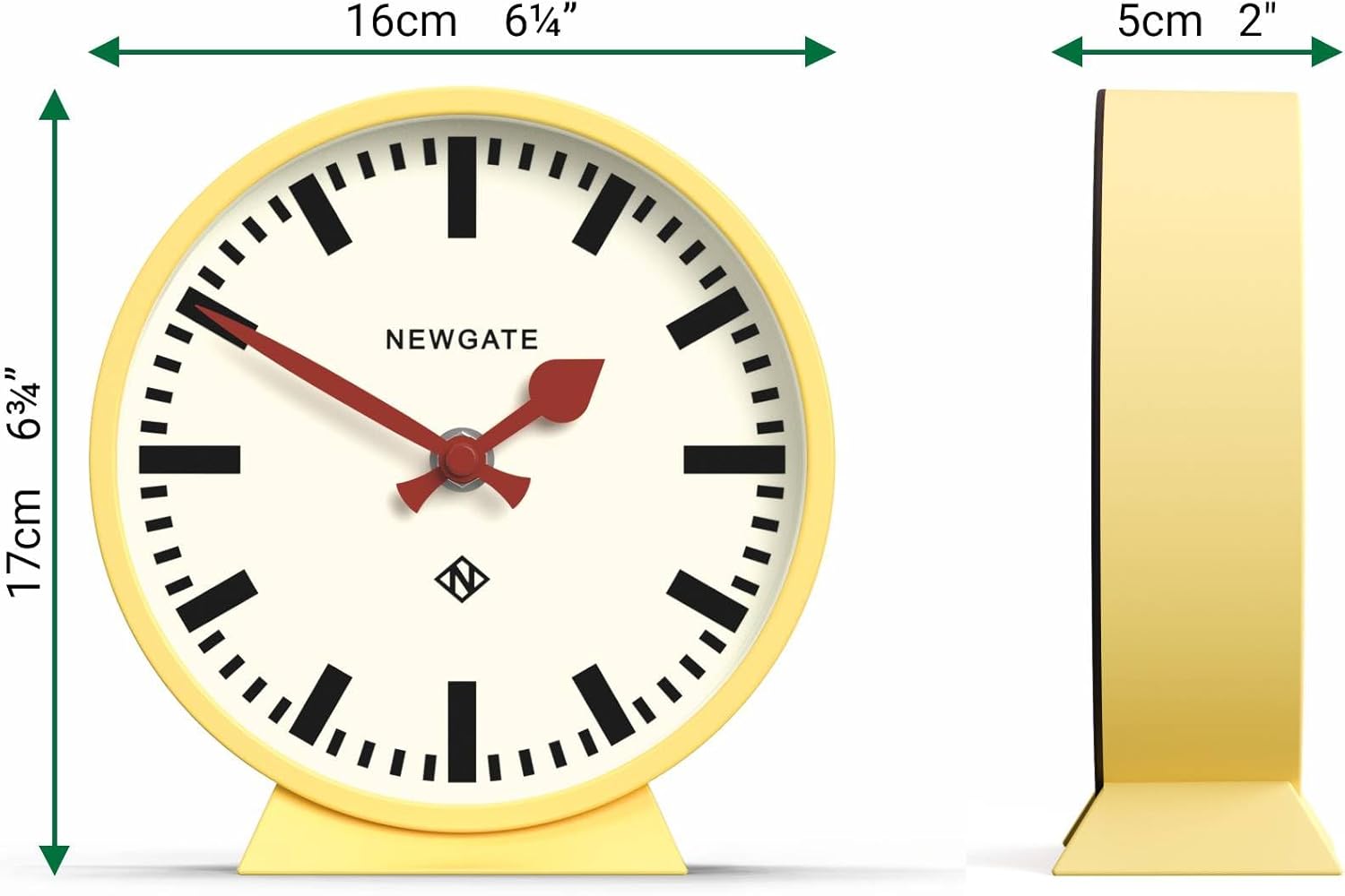 NEWGATE® M Mantel Railway Desk Clock | Modern Round Station Clock Design | Yellow | Contemporary Style for Desk, Table, Shelf or Bedside