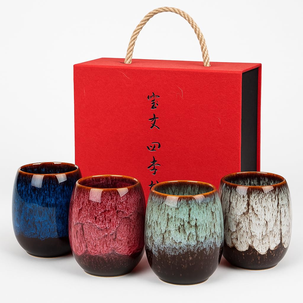 Tasses à thé en poterie émaillée au four 175 ml : service de saison