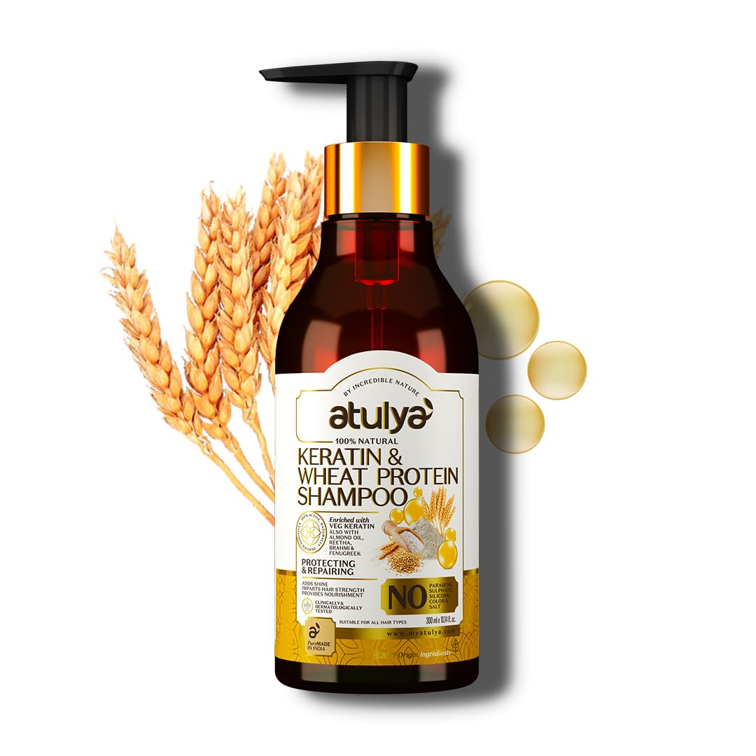 Atulya Keratin & Wheat Protein Shampoo | Anti-Frizz Shampoo | SLS & Paraben Free - 300ml