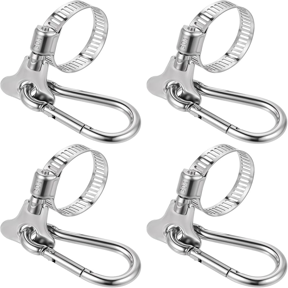 Littimoon 4 Pcs Flag Pole Clips Outdoor Garden Flagpole Clamps with Carabiner Adjustable Flagpole Clamps for Holding Flag