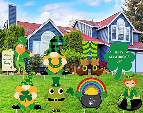 LUCKKYY 8 PCS St. Patrick's Day Yard Sign Outdoor Lawn Decorations | St. Patrick's Day Decorations Outdoor| Irish Leprechaun Horseshoe Shamrock Yard Sign with Stakes Outdoor Decorations