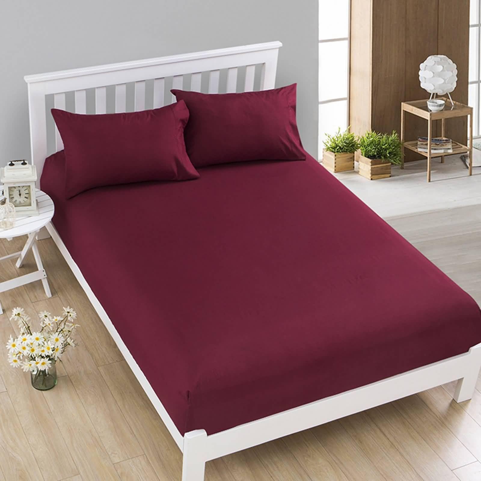 Betttuch Weinrot 200x220+27cm Hülle, Spannbettlaken Wasserbett Einfarbig, Textilien Polyester Baumwolle Laken für Bett für Boxspringbett & Wasserbett