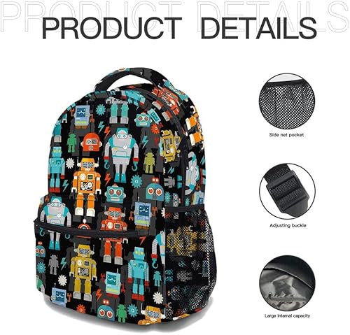 Miniatura 3 de oallpu Elegante mochila de dibujos animados, mochila ligera y duradera para laptop con múltiples bolsillos, mochila de hombro a la moda, Robots