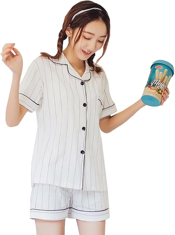 Amazon 前開き パジャマ レディース 上着 パンツ ルームウェア レディース 上下 夏 半袖 ルームウェア レディース 部屋着 ショートパンツ 寝巻き レディース かわいい 部屋着 レディース 前開き 寝間着 レディース 夏 L ホワイト パジャマ ルームウェアセット 通販