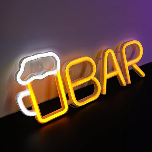 Miniatura 10 de ENUOLI Letreros de barra de neón, luz LED de neón de cerveza para decoración de pared, letreros de neón de barra alimentados por USBbatería,