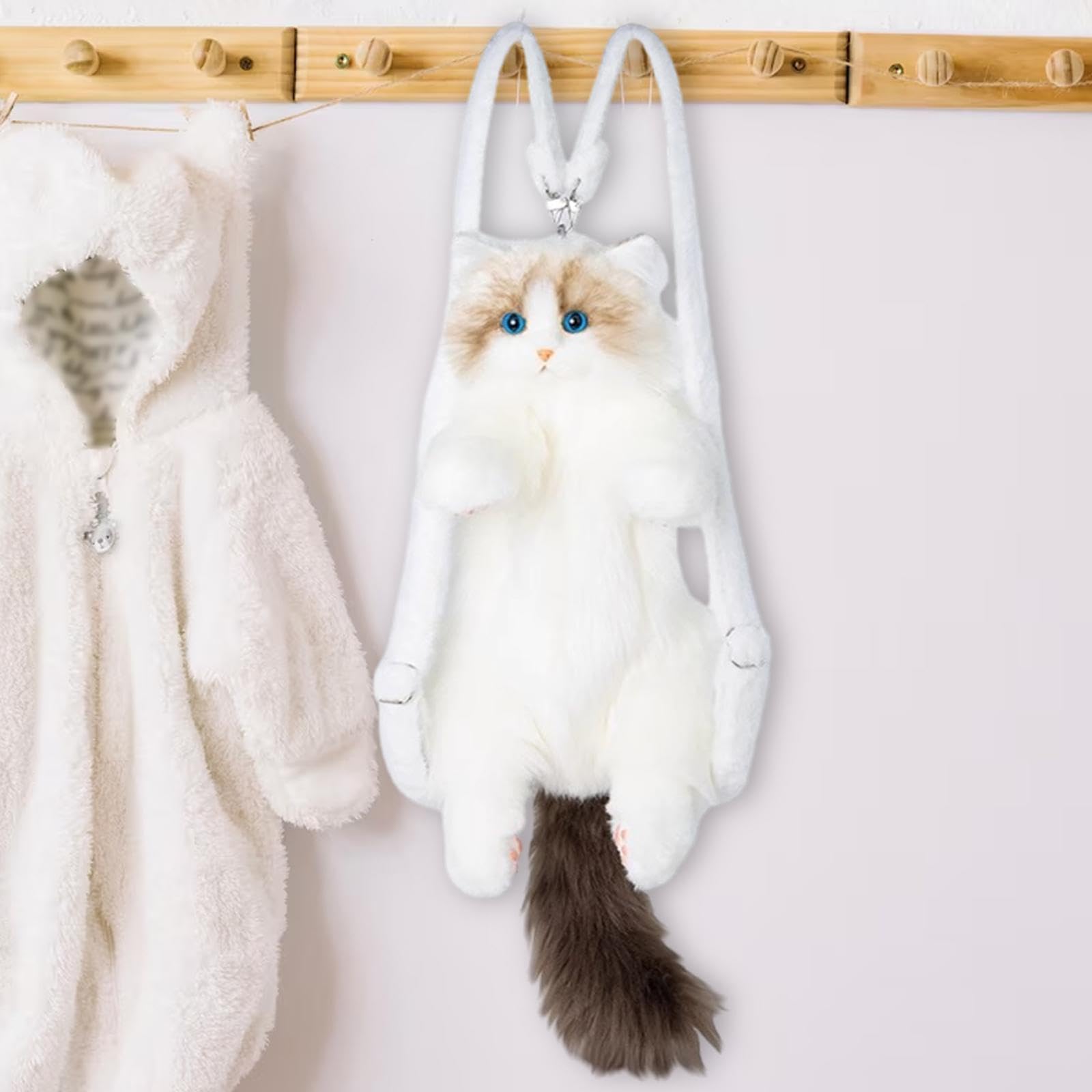 LOVIVER Zaino di peluche a forma di gatto carino, zaino da cartone animato per bambini, adolescenti, donne, regalo di compleanno, Senza Collare