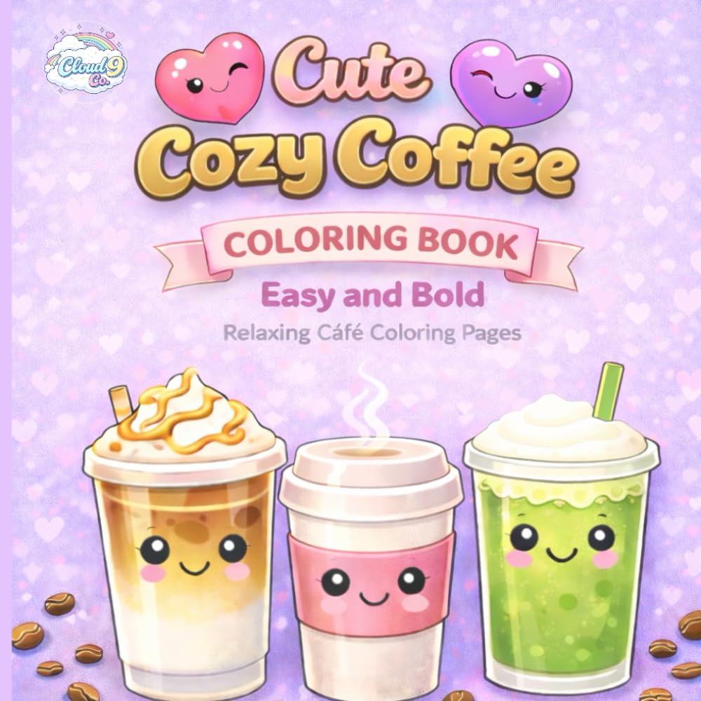 Cute Cozy Coffee Coloring Book: Bold and Easy Relaxing Cafe Coloring Pages