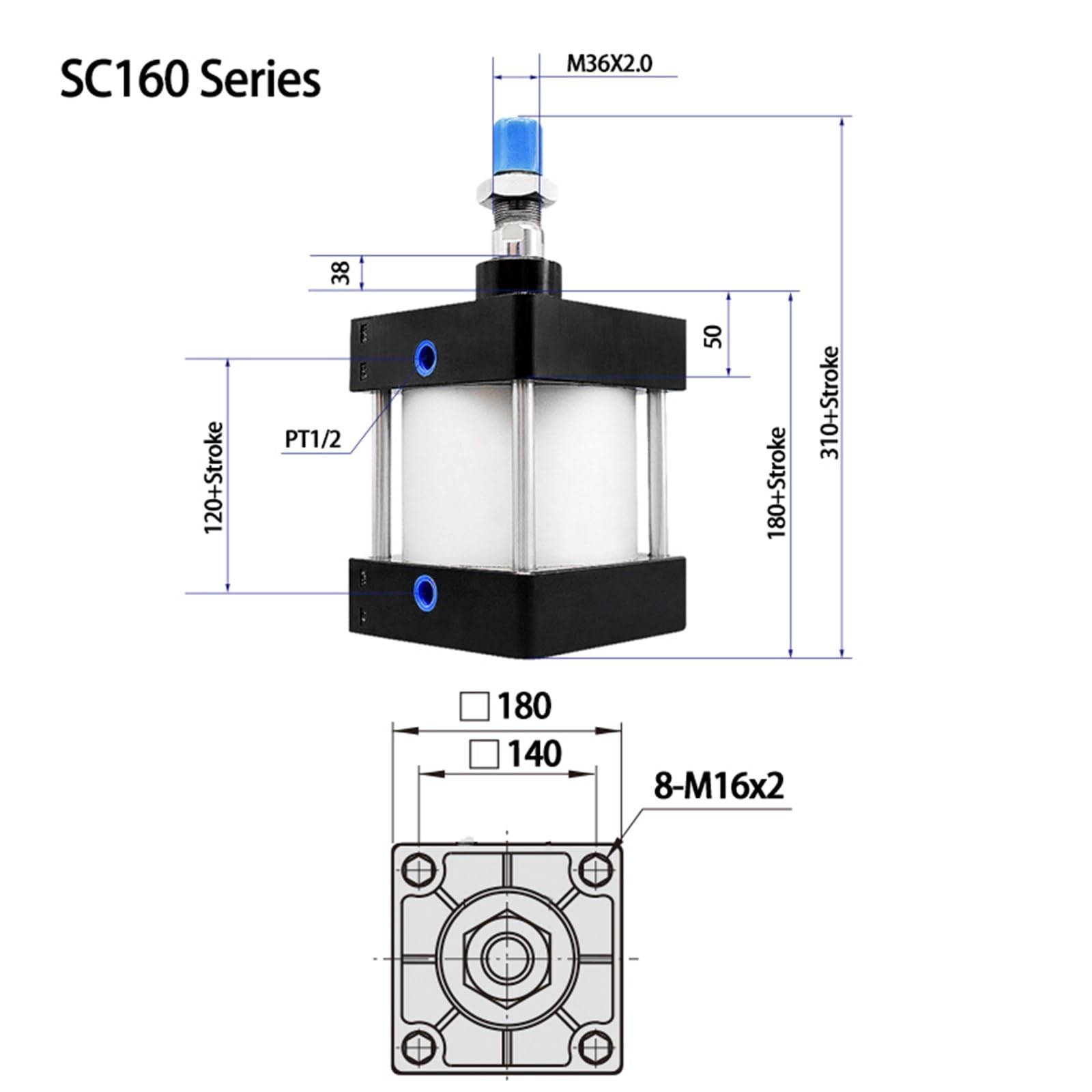 Cilindro neumático estándar de doble efecto en aleación aluminio serie SC
