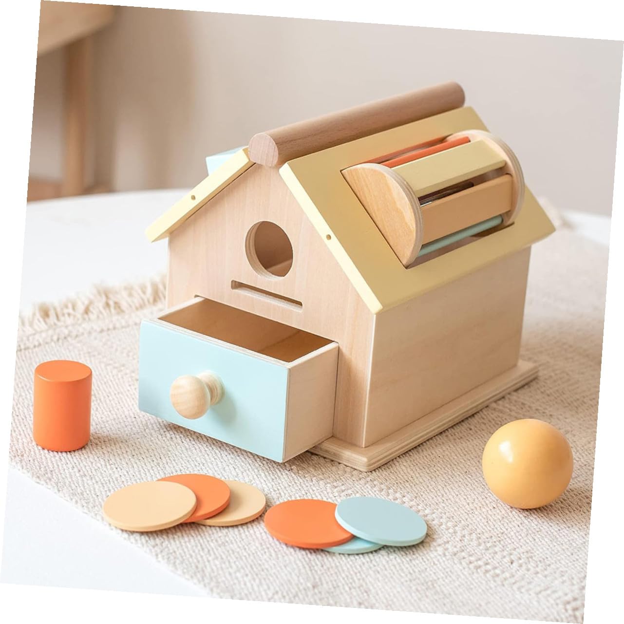 Juguete Montessori de Madera para Bebés 1-3 Años Caja de Monedas, Entrenamiento de Coordinación Mano-Ojo y Concentración en Educación Temprana