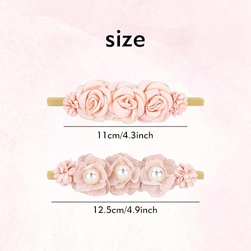 Miniatura 6 de Cinaci Paquete de 5 diademas delicadas de nailon con flores florales, accesorios para el cabello para bebés, niñas, recién nacidos, bebés y niños