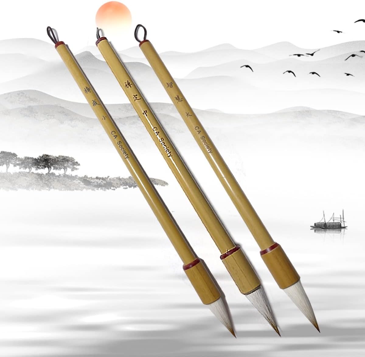 Chinese Brush, Hubi, Professional Chinese Calligraphy Brush for Font Size 4-7cm, Goat Hair Brush, S+M+L 3pcs