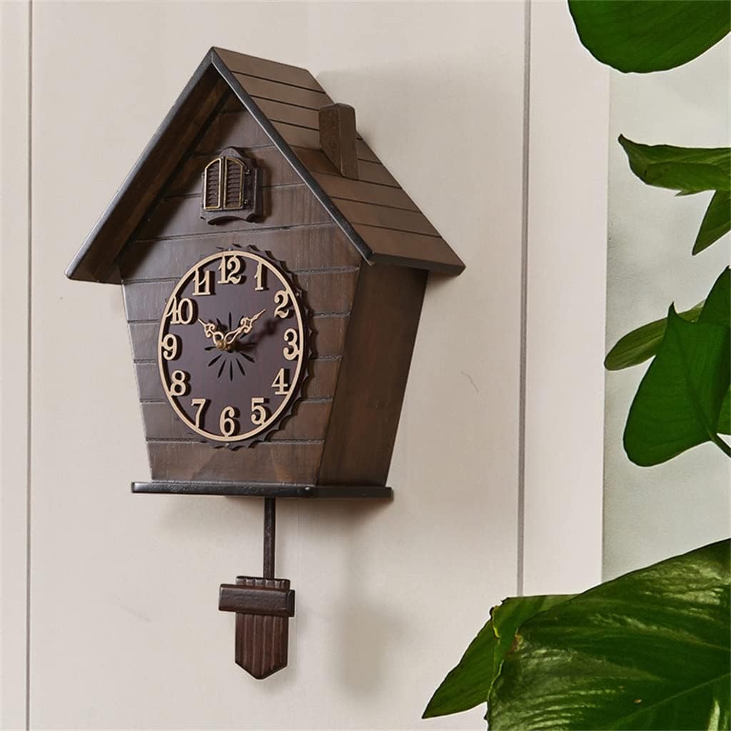 Vintage Large Wall Clock Wood 3D Living Room Cuckoo Clock Pendulum Bird Silent Timer Home Bedroom (Color : A, Size : 56X34.5CM) (A 56X34.5CM)