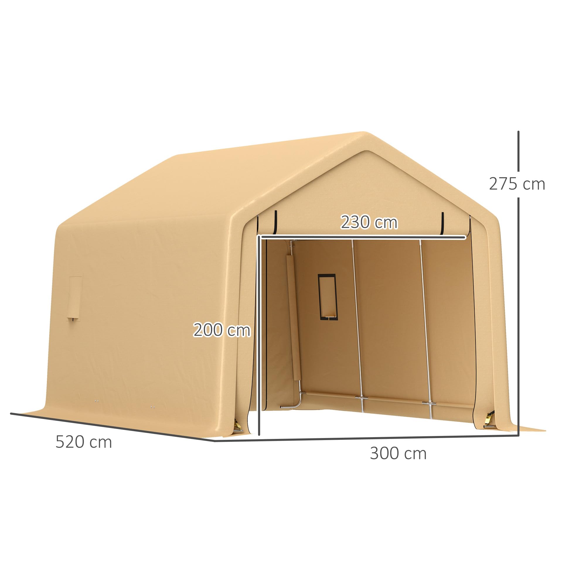 Outsunny Carport Carpa Garaje 3 x 5,2 m, carport Exterior, Carpa de Almacenamiento con Puerta Enrollable extraíble, carport para Coche, camión, Barco, Amarillo