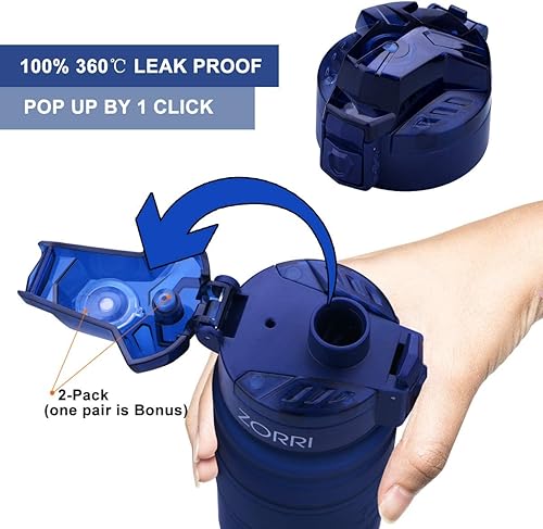 Miniatura 66 de Botella de agua deportiva Zorri, 13.5, 17, 23.6 onzas, sin BPA, a prueba de fugas, ligera, para exteriores, campamento, ciclismo, fitness, gimnasio