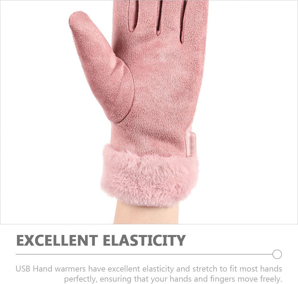 BESPORTBLE USB Heated Gloves for Women, Electric Hand Warmer Winter Warming Heating Glove with Adjustable Temperature, Suede Thermal Mittens for Walking Outdoor Driving, Pink - Image 6