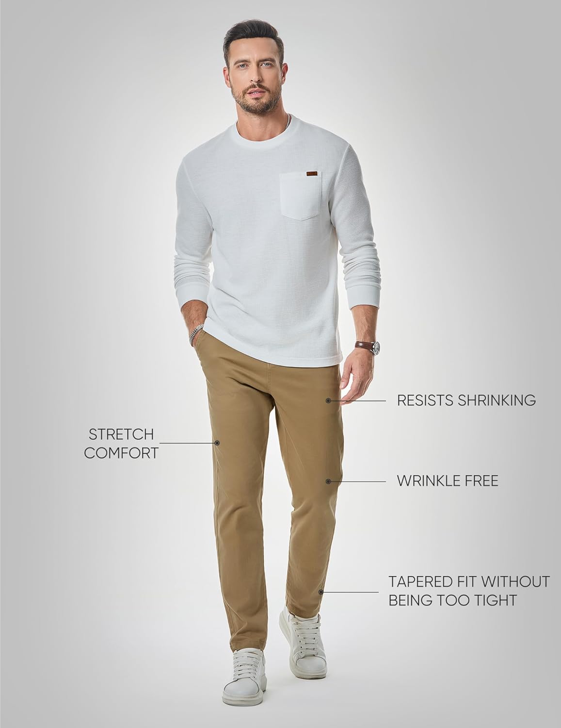 JMIERR Men's Chino Pants Casual Elastic Waist Tapered Golf Trousers - Image 7