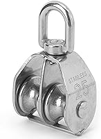 Vista 8 de Fydun - Polea marina de acero inoxidable 316 con doble rodillo giratorio, herramientas de elevación, color plateado para barcos