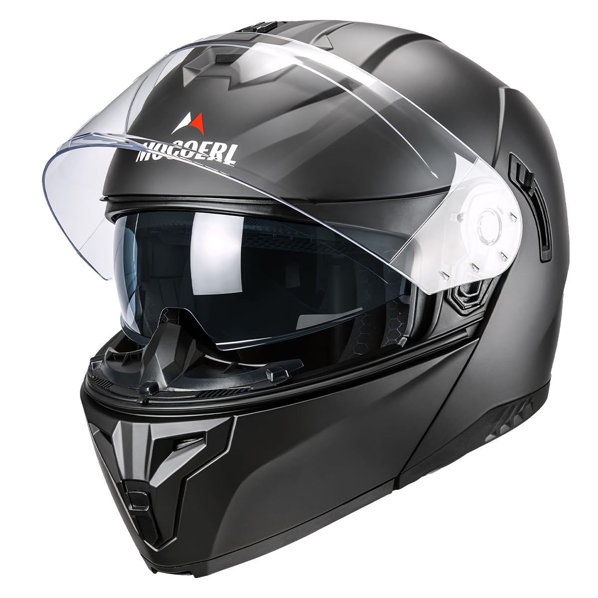 MOCOERL-Casco de Moto, Casco abatible, Casco Integral para Hombre y Mujer con protección de Barbilla Reforzada, Doble Visera, certificación ECE 22.06, Negro Mate