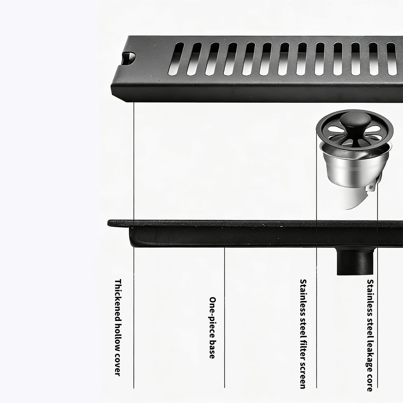 Filtro rectangular antiolores para recoger el pelo, rejillas de desagüe de suelo, ducha de acero inoxidable para flujos de agua eficientes, colador de ducha de baño