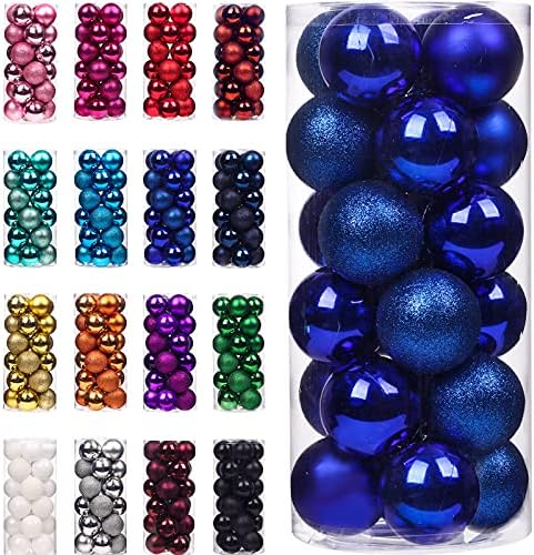 Emopeak 24Pcs Christmas Balls Ornaments for Xmas Christmas Tree - Shatterproof Christmas Tree Decorations Large Hanging Ball for Holiday Wedding Party Decoration (Navy Blue, 1.2"-3.1CM)