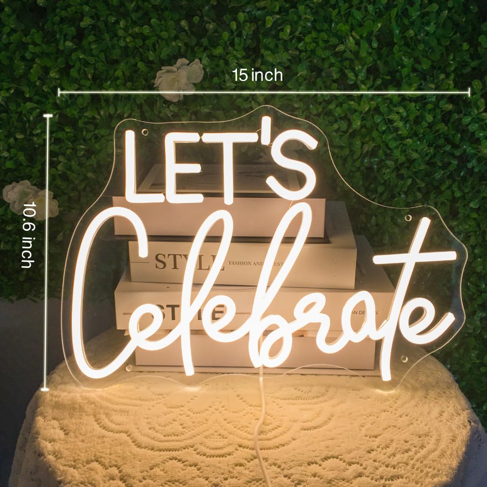 Let's Celebrate Neonschild, warmweiße LED-Neonlichter für Wanddekoration, USB-betriebene Neonschilder für Wohnzimmer, Esszimmer, Thanksgiving und Party-Dekorationen (38,1 x 26,9 cm)