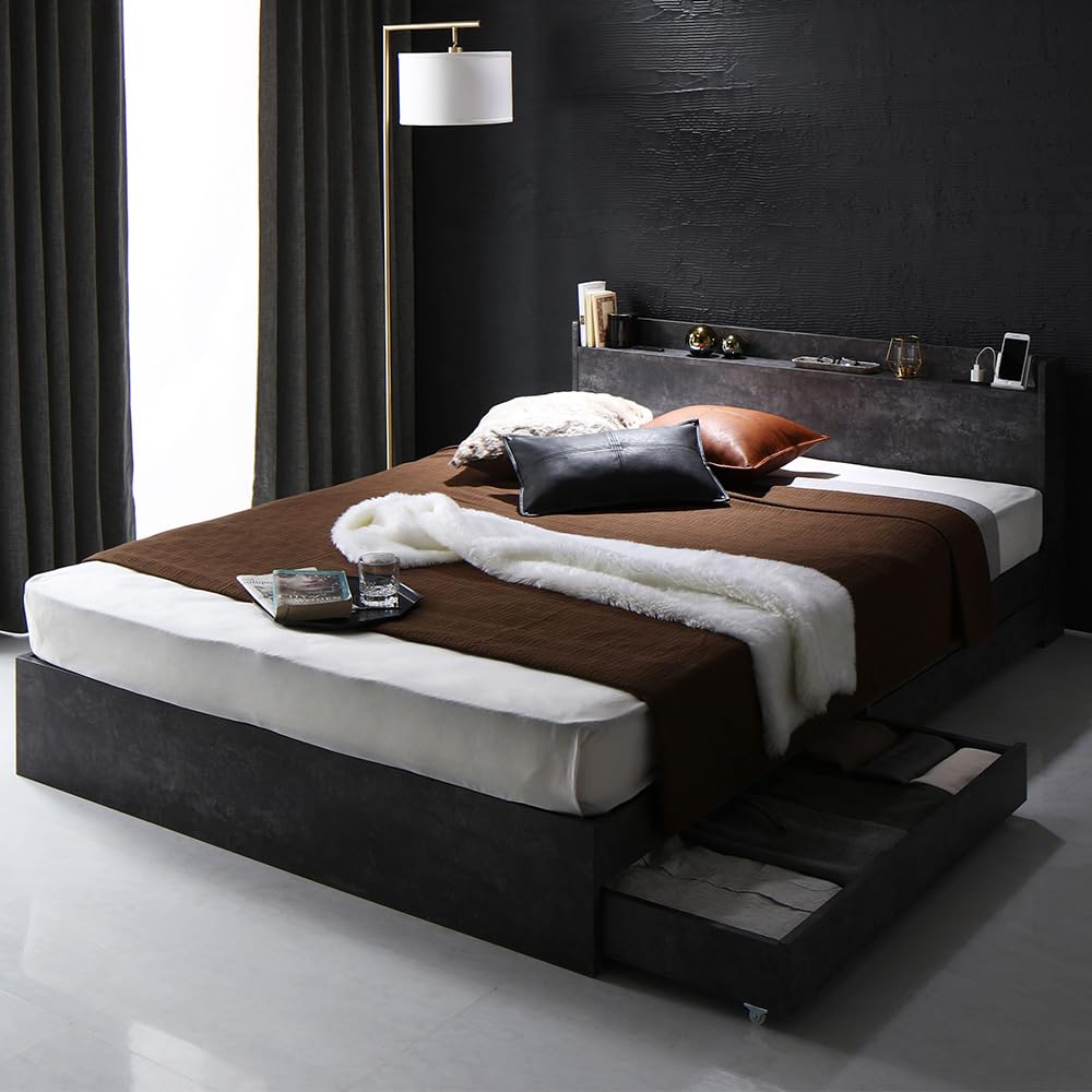 Amazon｜RASIK ベッド ダブル フレームのみ ストーングレー 収納付き