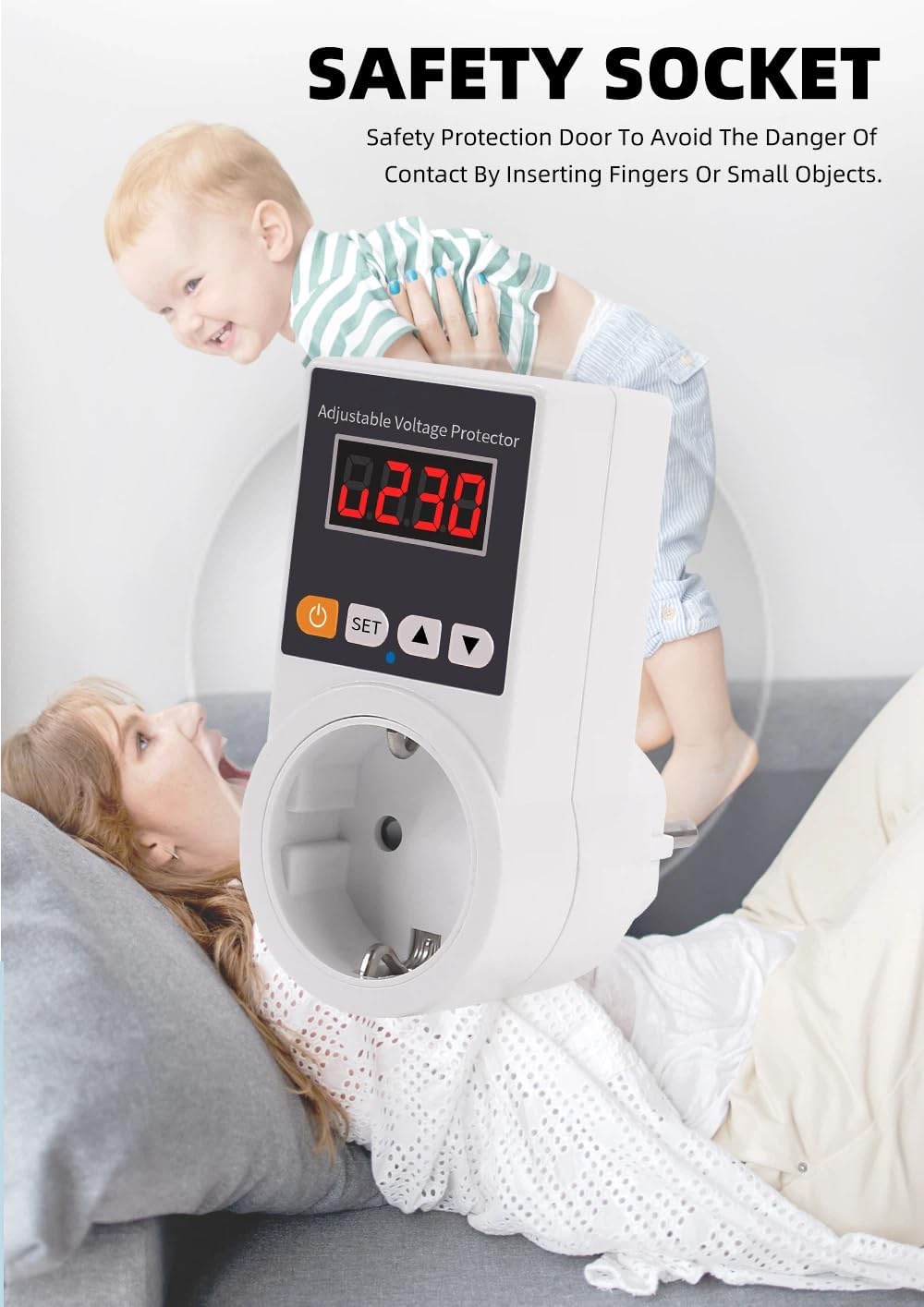 Automatic Voltage Protector Socket Ac 220v 16a Adjustable Power Surge Protector Universal/Us/EU/UK Plug Voltage Safe Protector with Display Screen (UK No Display)