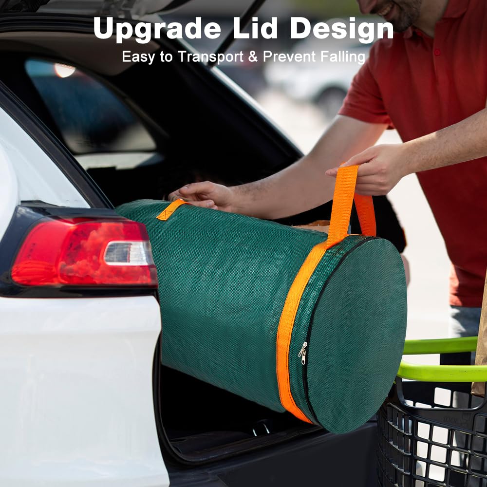 Eurhomewit Bolsas de basura de jardín, 3 x 120L Bolsas de basura para jardín con Asas y Tapa, Sacos de Jardin Reutilizables y Estables